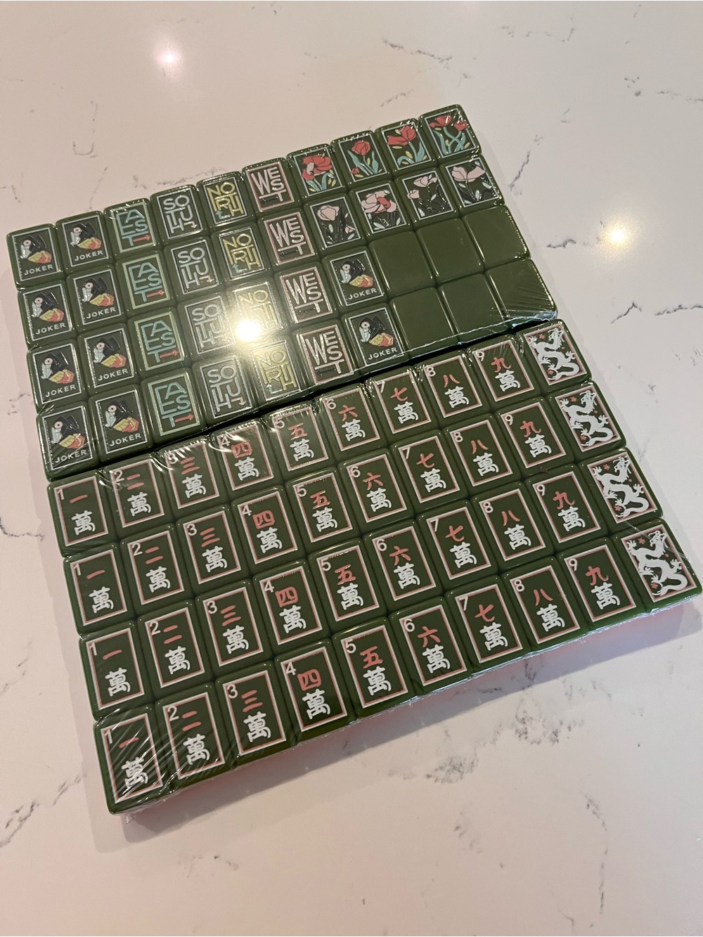 New! Mahjong Tiles Green Pink Botanical Butterfly Similar to Mary Benson - Picture 6 of 11